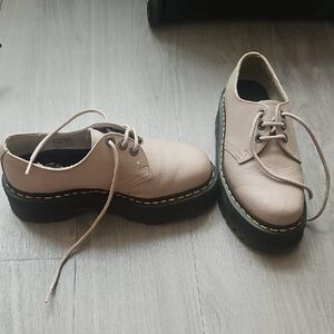 Dr. Martens Beige Leather Platform Loafers